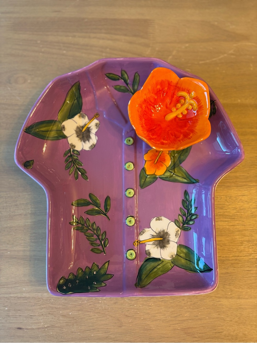 Vintage Dennis East Hawaiian Shirt Chip and Dip Plate Retro Tiki Bar Decor